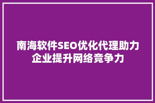 南海软件SEO优化代理助力企业提升网络竞争力