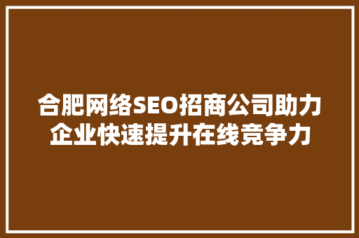 合肥网络SEO招商公司助力企业快速提升在线竞争力