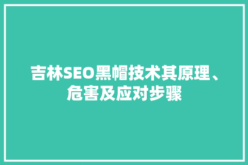 吉林SEO黑帽技术其原理、危害及应对步骤 小程序开发