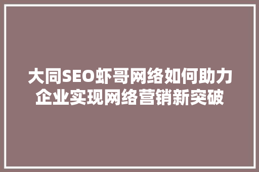 大同SEO虾哥网络如何助力企业实现网络营销新突破