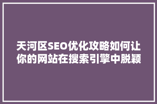 天河区SEO优化攻略如何让你的网站在搜索引擎中脱颖而出