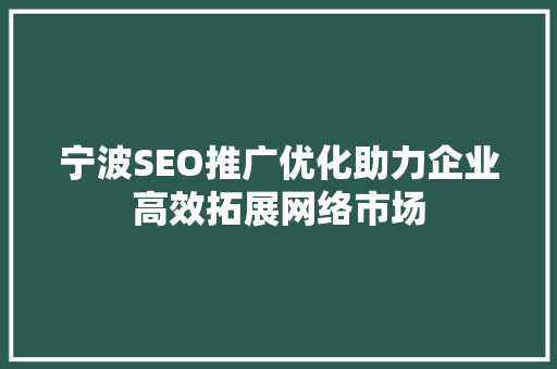 宁波SEO推广优化助力企业高效拓展网络市场