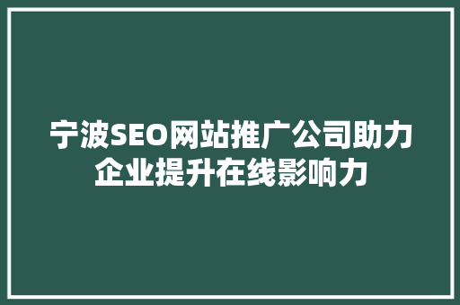 宁波SEO网站推广公司助力企业提升在线影响力