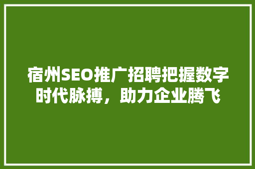 宿州SEO推广招聘把握数字时代脉搏，助力企业腾飞