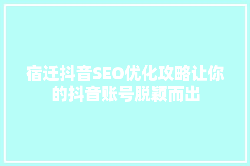宿迁抖音SEO优化攻略让你的抖音账号脱颖而出