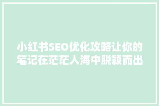 小红书SEO优化攻略让你的笔记在茫茫人海中脱颖而出 360搜优化