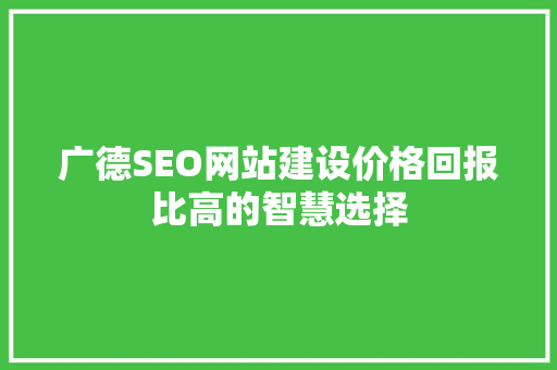 广德SEO网站建设价格回报比高的智慧选择