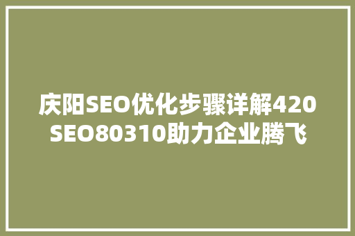 庆阳SEO优化步骤详解420SEO80310助力企业腾飞 seo技术