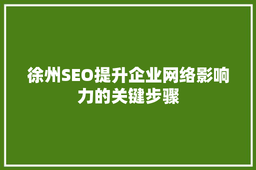 徐州SEO提升企业网络影响力的关键步骤