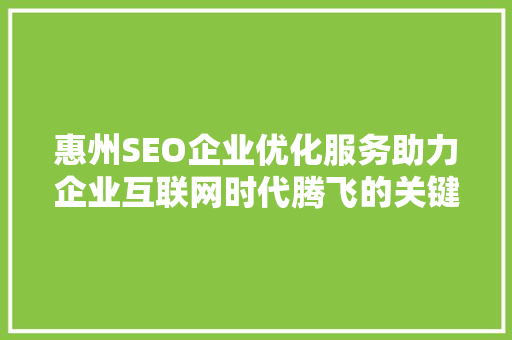惠州SEO企业优化服务助力企业互联网时代腾飞的关键