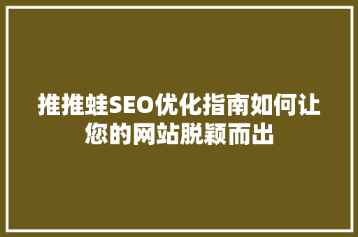 推推蛙SEO优化指南如何让您的网站脱颖而出