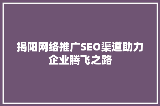 揭阳网络推广SEO渠道助力企业腾飞之路