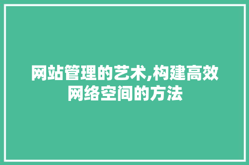 网站管理的艺术,构建高效网络空间的方法