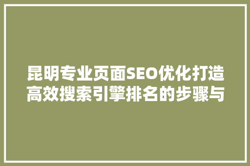 昆明专业页面SEO优化打造高效搜索引擎排名的步骤与方法