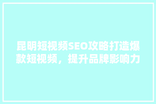 昆明短视频SEO攻略打造爆款短视频，提升品牌影响力 小程序开发