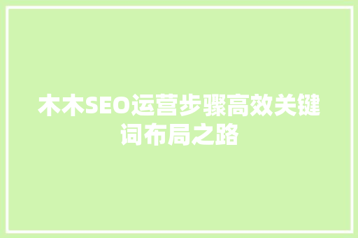 木木SEO运营步骤高效关键词布局之路