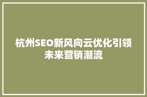 杭州SEO新风向云优化引领未来营销潮流