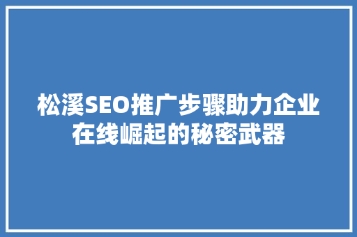 松溪SEO推广步骤助力企业在线崛起的秘密武器
