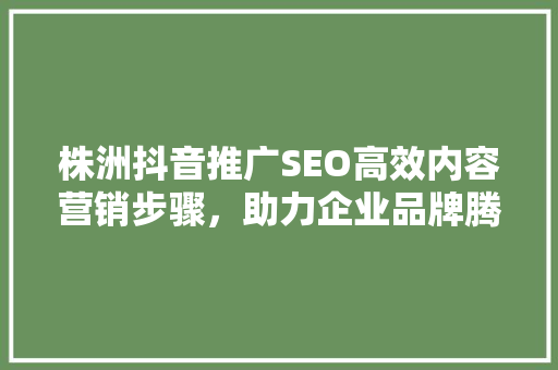 株洲抖音推广SEO高效内容营销步骤，助力企业品牌腾飞