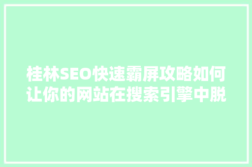 桂林SEO快速霸屏攻略如何让你的网站在搜索引擎中脱颖而出