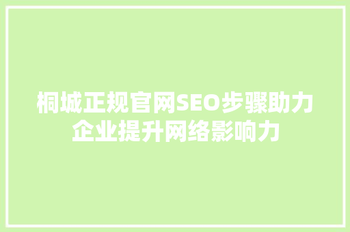 桐城正规官网SEO步骤助力企业提升网络影响力