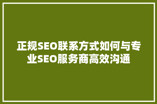 正规SEO联系方式如何与专业SEO服务商高效沟通