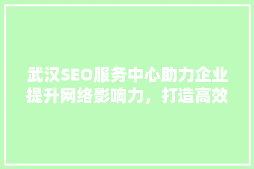 武汉SEO服务中心助力企业提升网络影响力，打造高效网络营销步骤