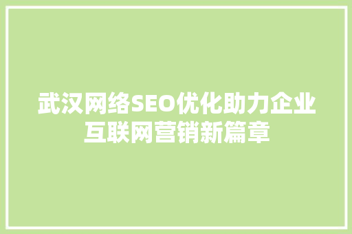 武汉网络SEO优化助力企业互联网营销新篇章