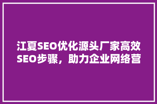 江夏SEO优化源头厂家高效SEO步骤，助力企业网络营销腾飞 网站开发