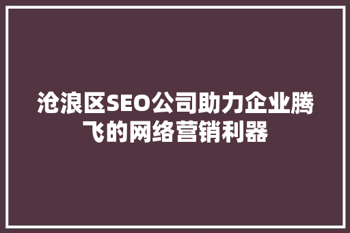沧浪区SEO公司助力企业腾飞的网络营销利器