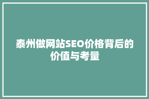 泰州做网站SEO价格背后的价值与考量