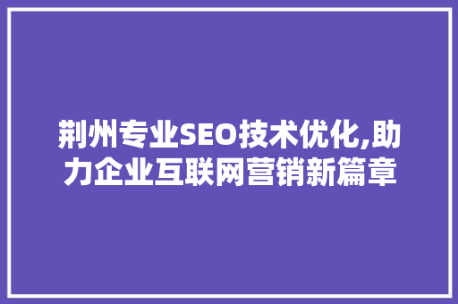 荆州专业SEO技术优化,助力企业互联网营销新篇章
