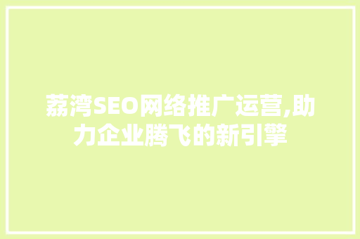 荔湾SEO网络推广运营,助力企业腾飞的新引擎