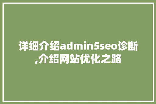 详细介绍admin5seo诊断,介绍网站优化之路 AI技术学习