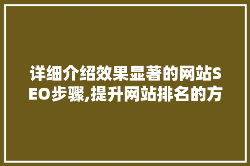详细介绍效果显著的网站SEO步骤,提升网站排名的方法