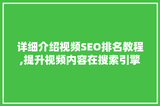 详细介绍视频SEO排名教程,提升视频内容在搜索引擎中的曝光率 英文谷歌算法