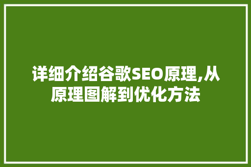 详细介绍谷歌SEO原理,从原理图解到优化方法
