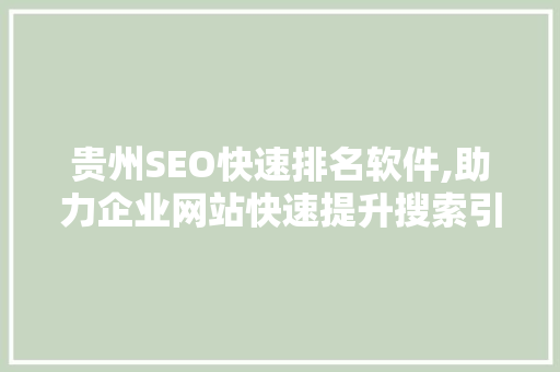 贵州SEO快速排名软件,助力企业网站快速提升搜索引擎排名，抢占市场先机