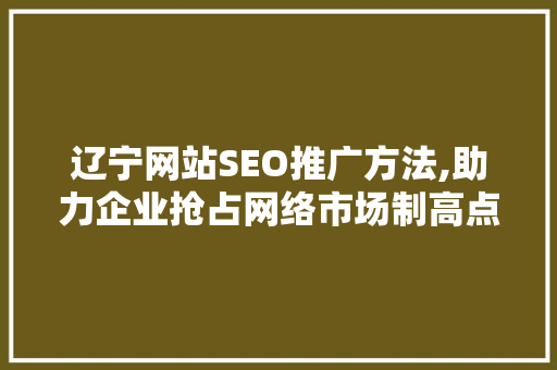 辽宁网站SEO推广方法,助力企业抢占网络市场制高点