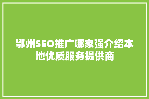 鄂州SEO推广哪家强介绍本地优质服务提供商 网站优化