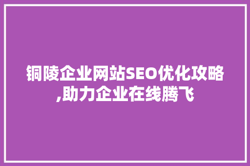 铜陵企业网站SEO优化攻略,助力企业在线腾飞