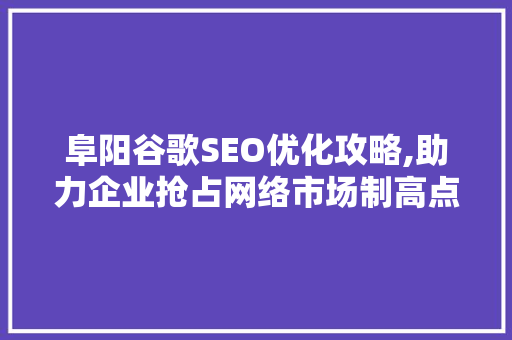 阜阳谷歌SEO优化攻略,助力企业抢占网络市场制高点