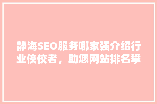 静海SEO服务哪家强介绍行业佼佼者，助您网站排名攀升！