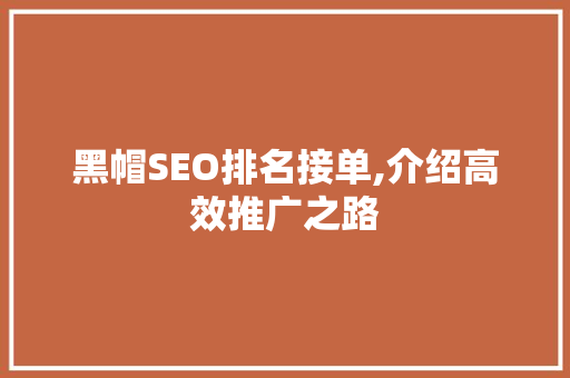 黑帽SEO排名接单,介绍高效推广之路