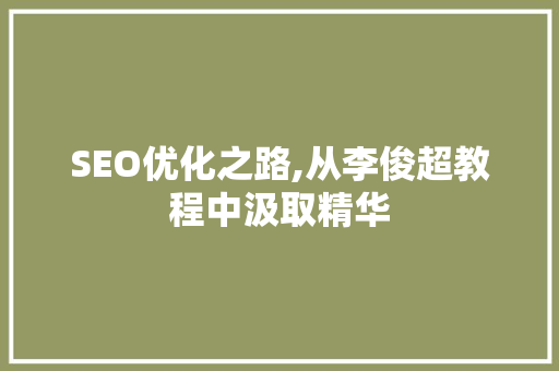 SEO优化之路,从李俊超教程中汲取精华