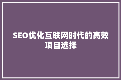 SEO优化互联网时代的高效项目选择