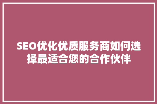 SEO优化优质服务商如何选择最适合您的合作伙伴