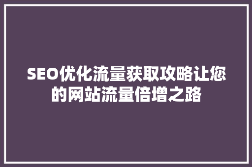 SEO优化流量获取攻略让您的网站流量倍增之路 360搜优化
