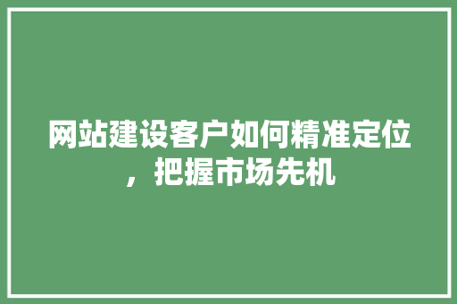 网站建设客户如何精准定位，把握市场先机 网站建设客户如何精准定位，把握市场先机 网站优化