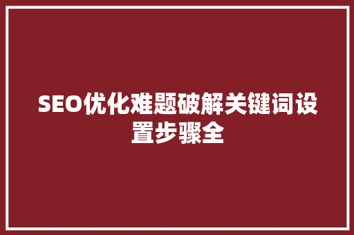 SEO优化难题破解关键词设置步骤全